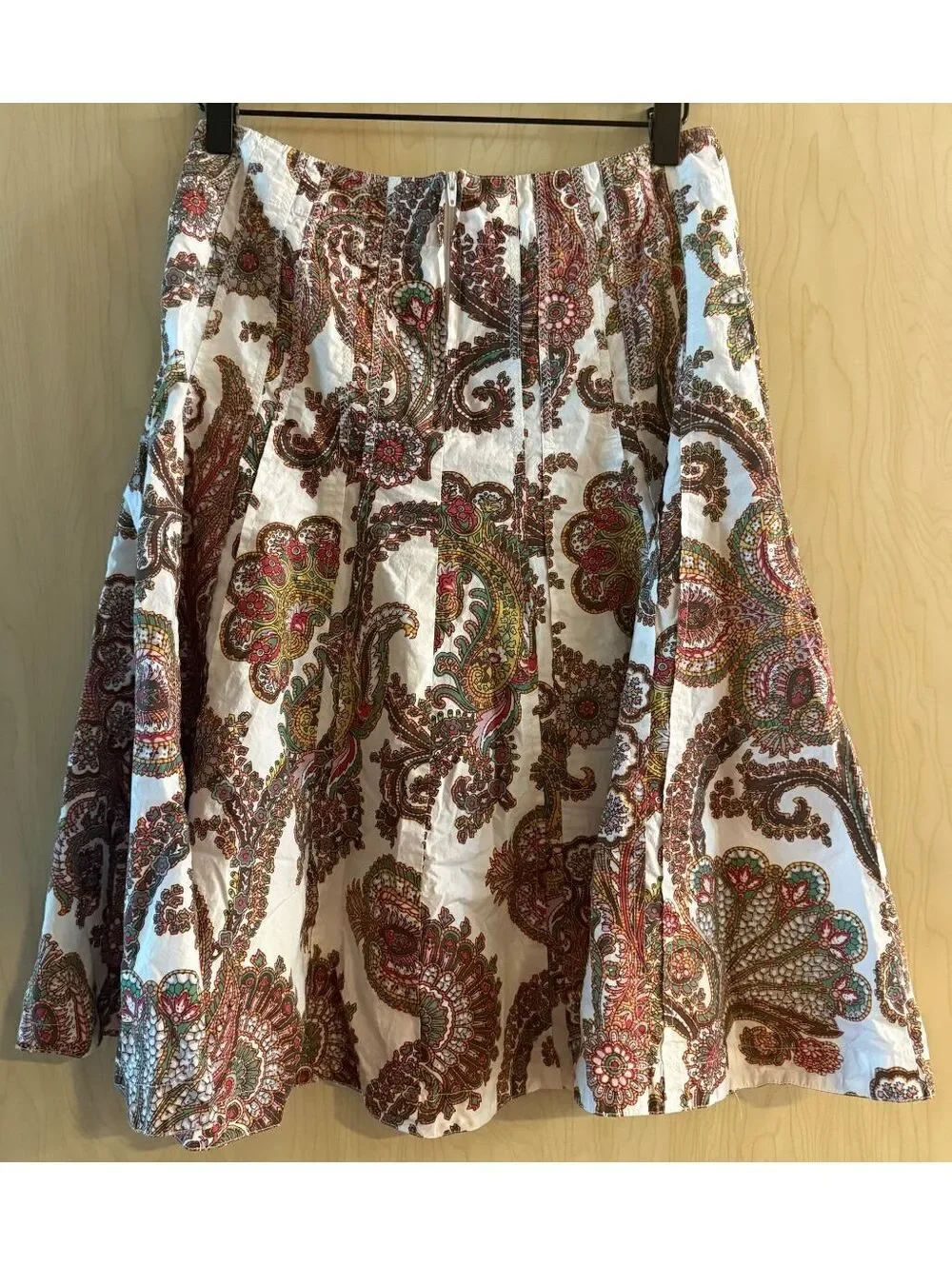 Y2K CAbi cotton paisley pleated button-front A-line skirt knee lengthsize 2